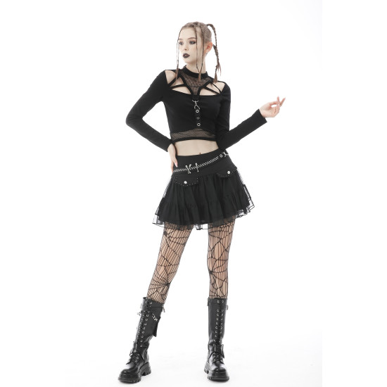Punk mesh studded flap mini skirt KW210